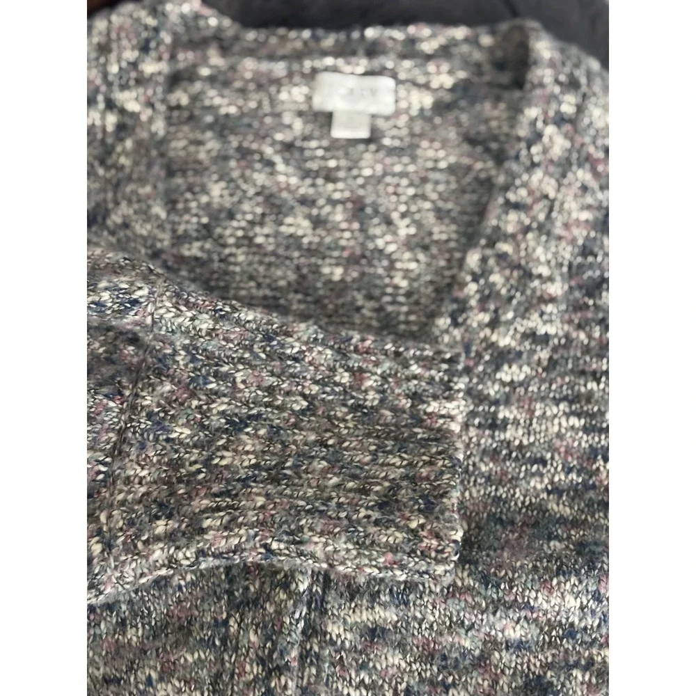 J.Crew Space Dye Cardigan Sweater Blue Purple Marled Knit V-Neck Womens Large - Picture 8 of 10